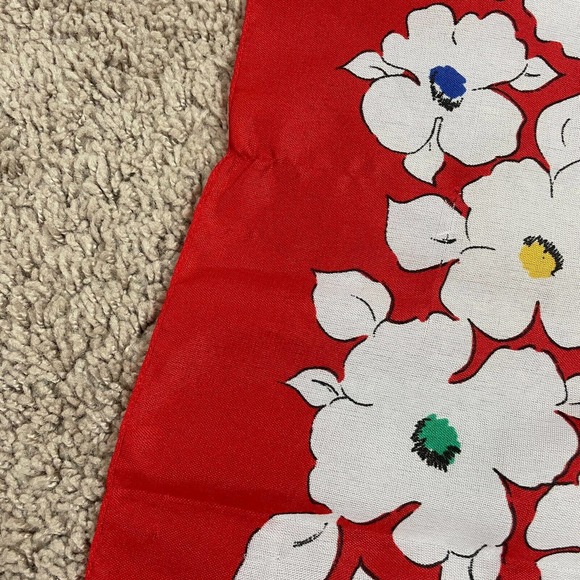 Vintage Square Scarf Red White Floral Print Large 30" Hair Scarf Kerchief Neck - Picture 3 of 5